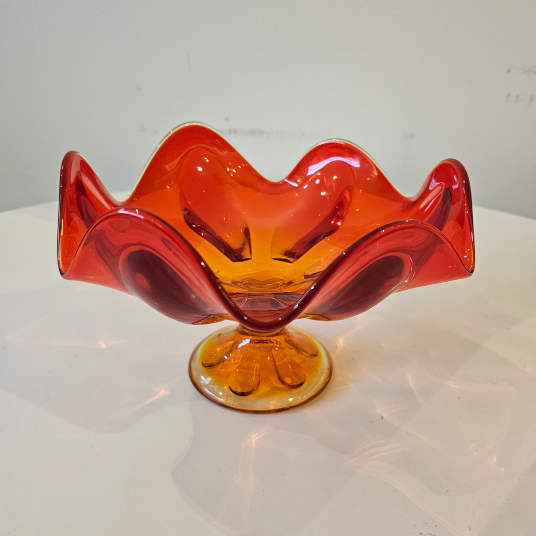 Red Orange Viking Glass Lotus Bowl