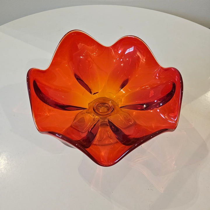 Red Orange Viking Glass Lotus Bowl