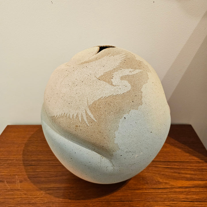 Large Pottery Vase w/ Bird Detail