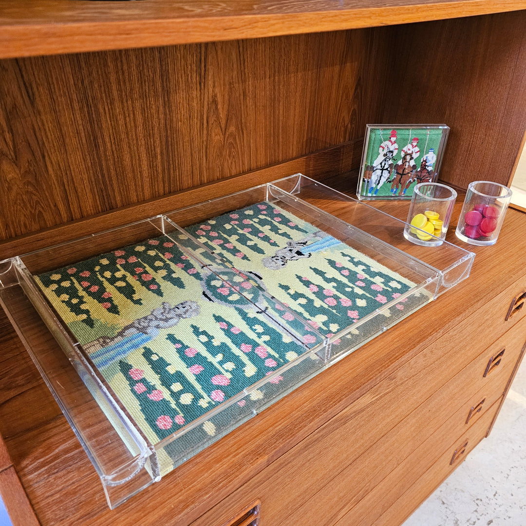 Vintage Lucite and Needlepoint Backgammon Board