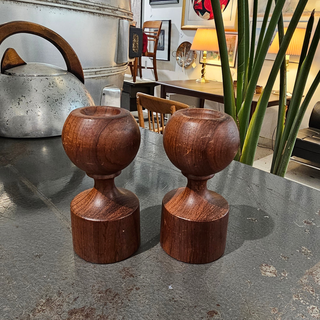 Pair of Teak Candle Holders