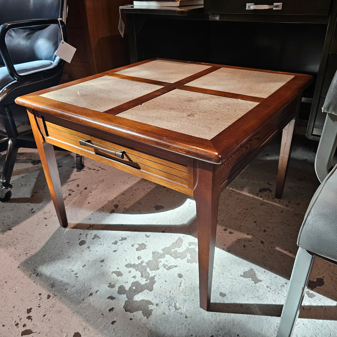 MCM Travertine Top Side Table (as-found)