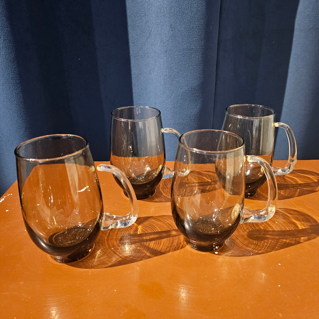 (4) Vtg Smoke Glass Mugs