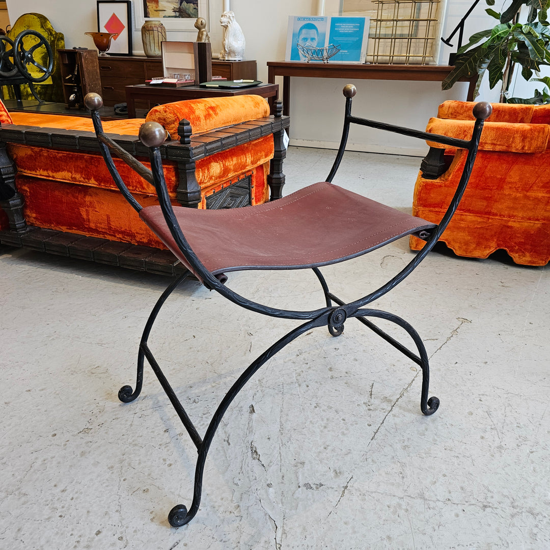Iron & Leather Curule Stool