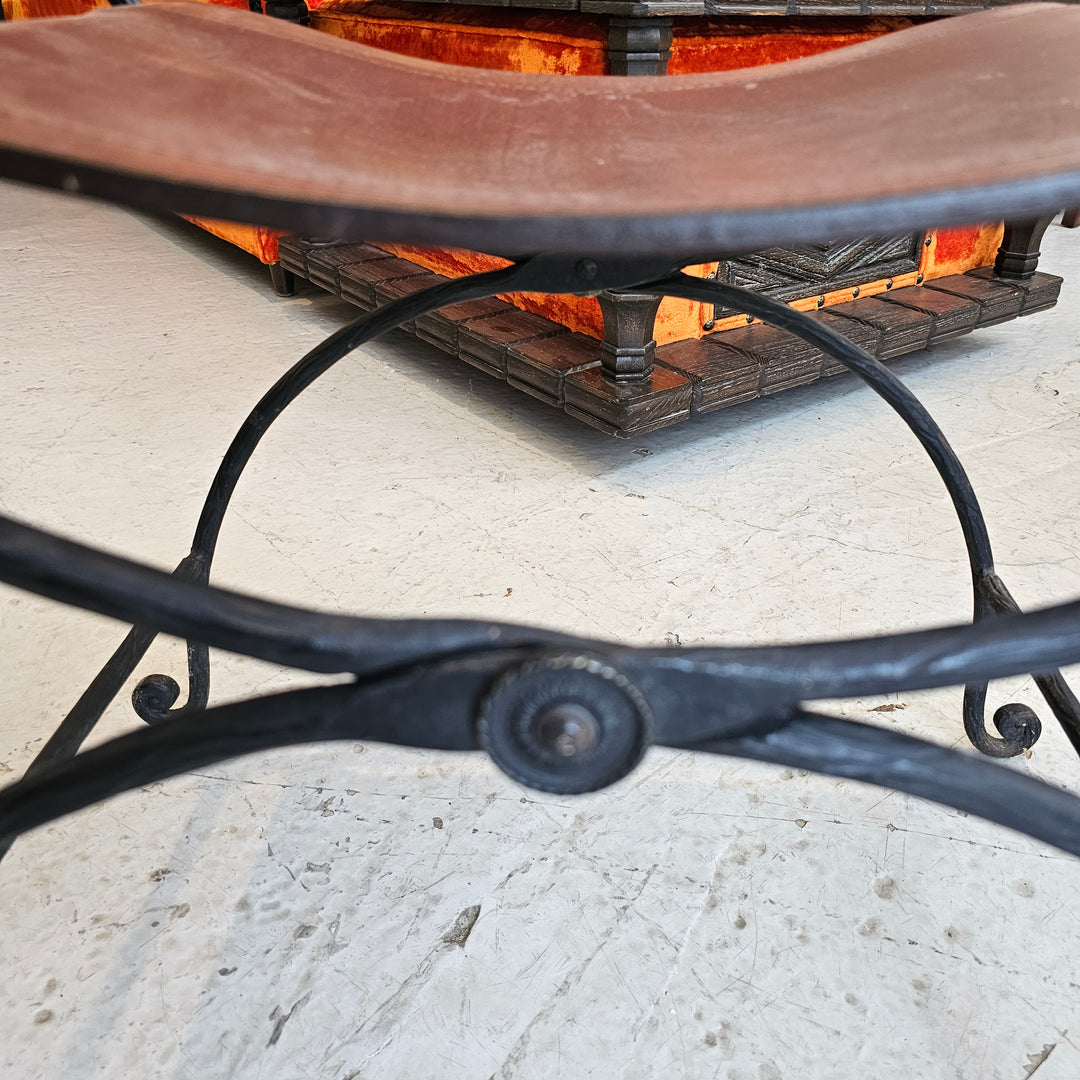 Iron & Leather Curule Stool