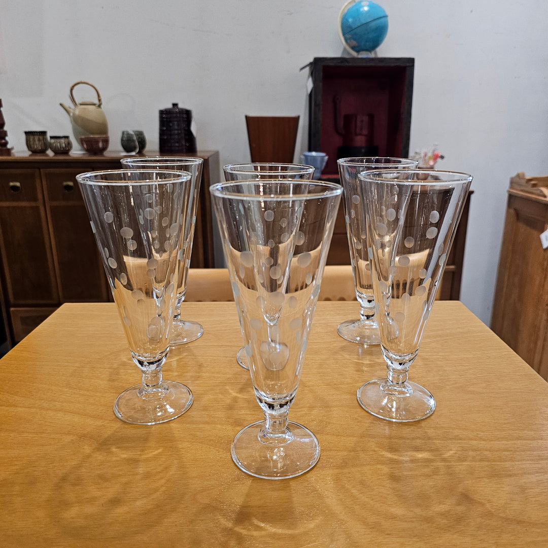 (6) MCM Polka Dot Tall Champagne Glasses
