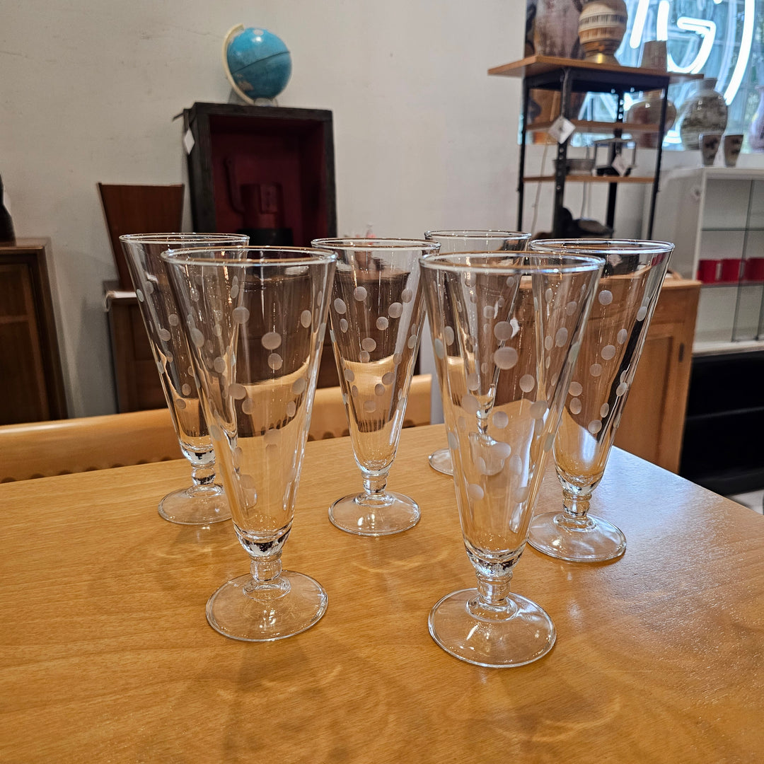 (6) MCM Polka Dot Tall Champagne Glasses