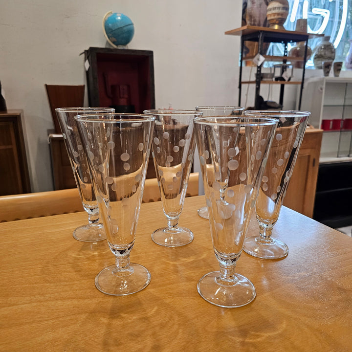 (6) MCM Polka Dot Tall Champagne Glasses