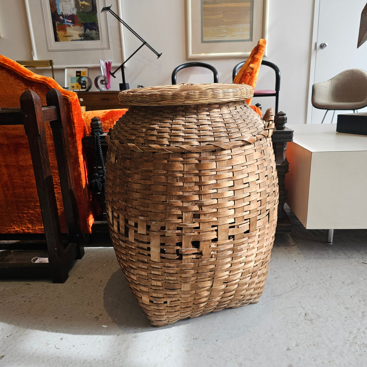 Large Vintage Woven Basket w/ Lid