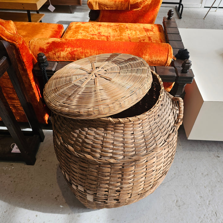 Large Vintage Woven Basket w/ Lid
