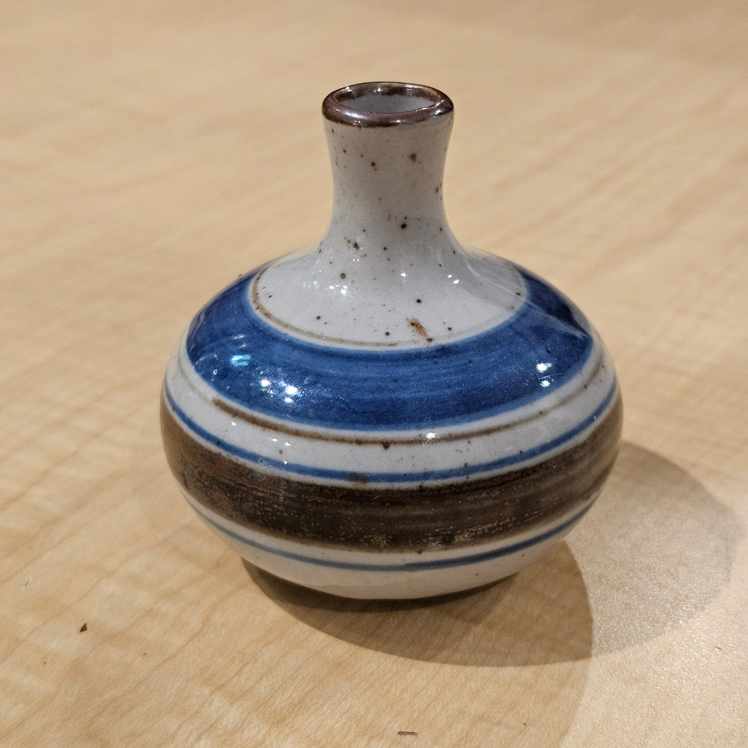 Small Blue & Brown Striped Bud Vase