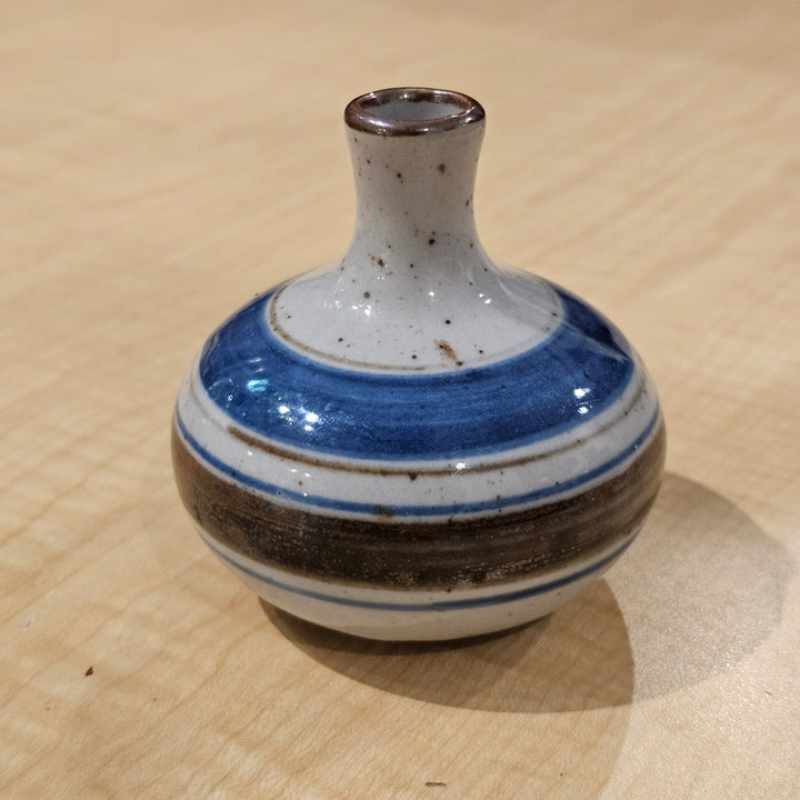 Small Blue & Brown Striped Bud Vase