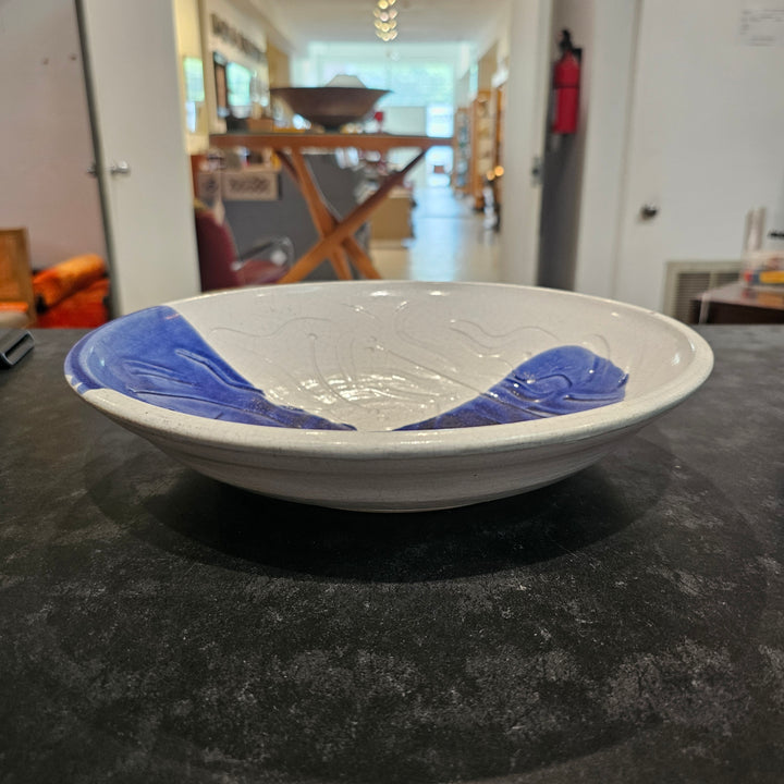 Vintage Artist Signed Blue & White Abstract Bowl