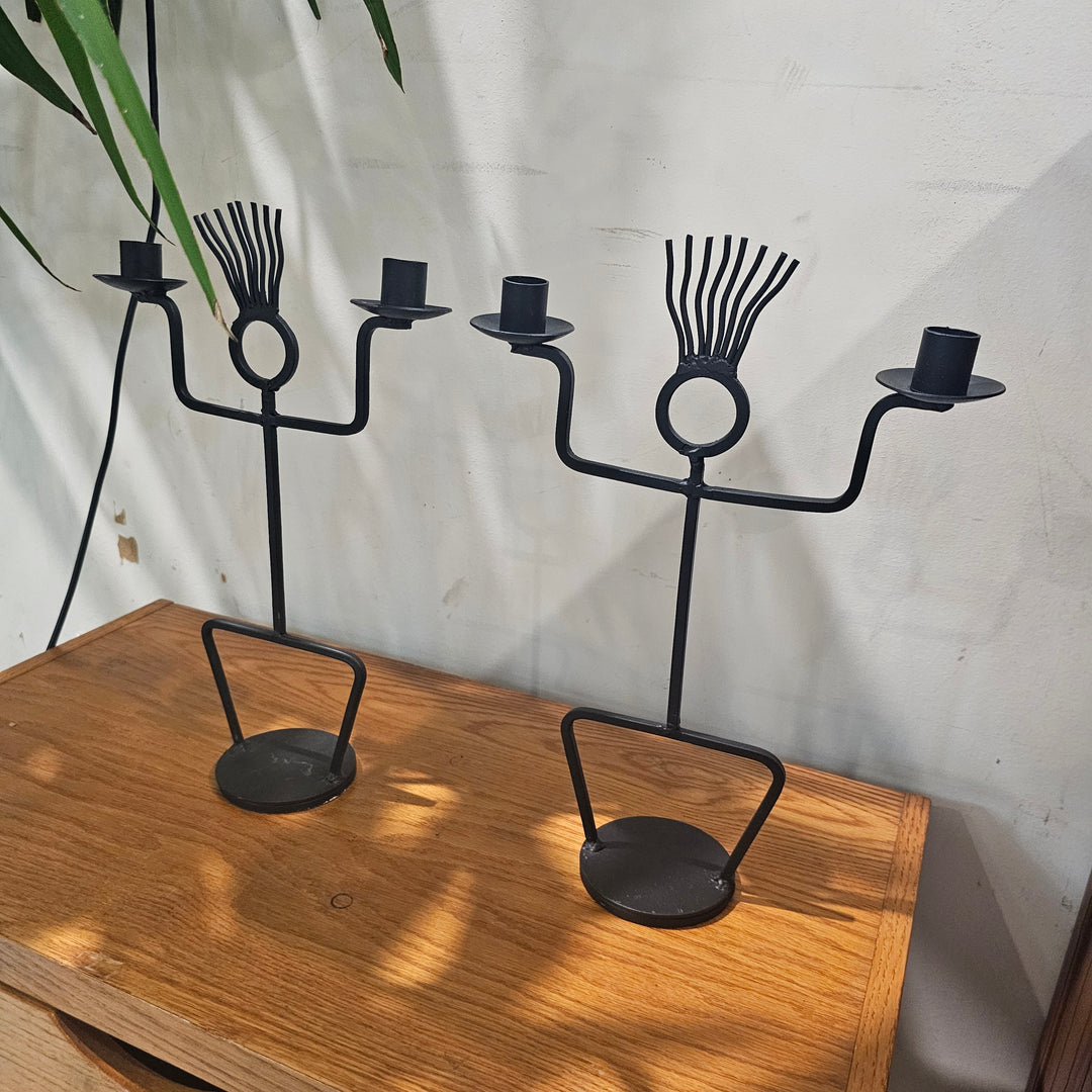 Pair of Figural Wrought Iron Candle Holders