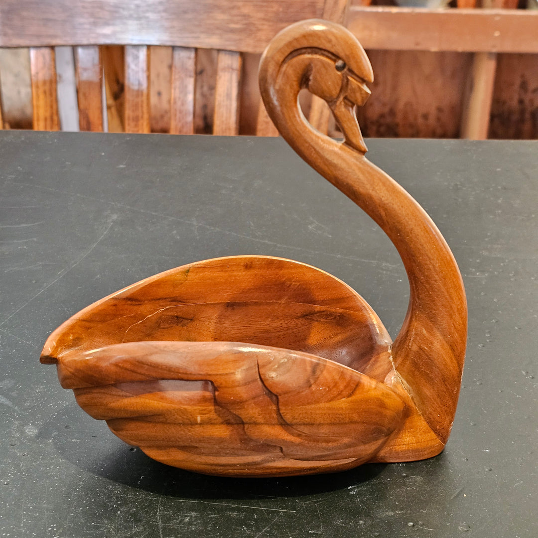 Handcarved Walnut Swan Trinket Bowl