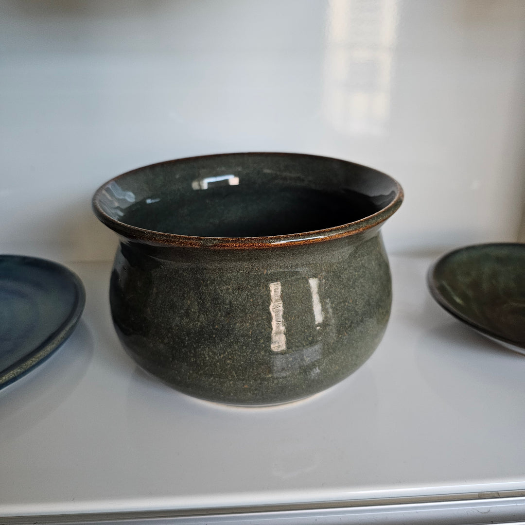Dark Green Studio Pottery Planter / Bowl