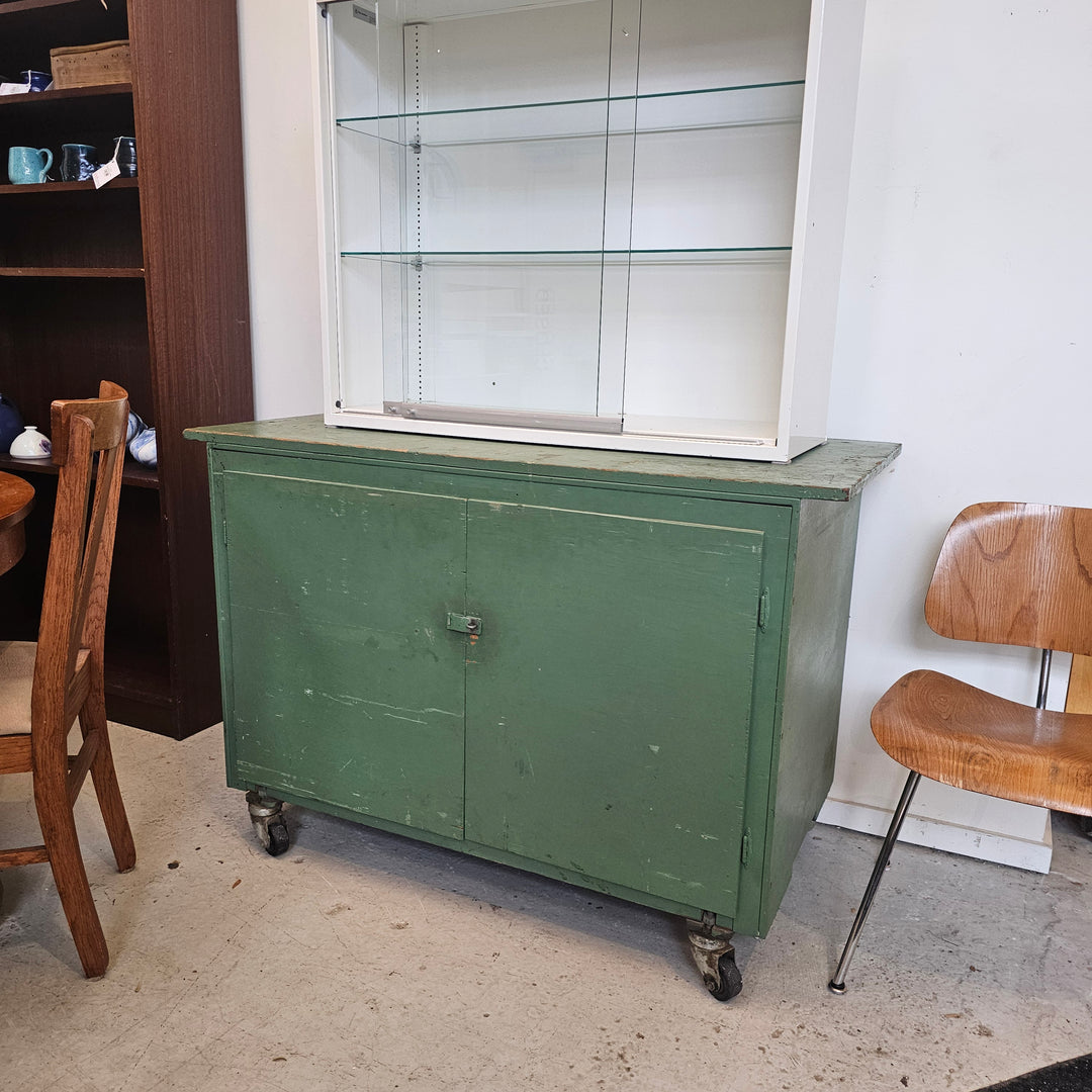 Large Industrial Painted Green Rolling Cabinet