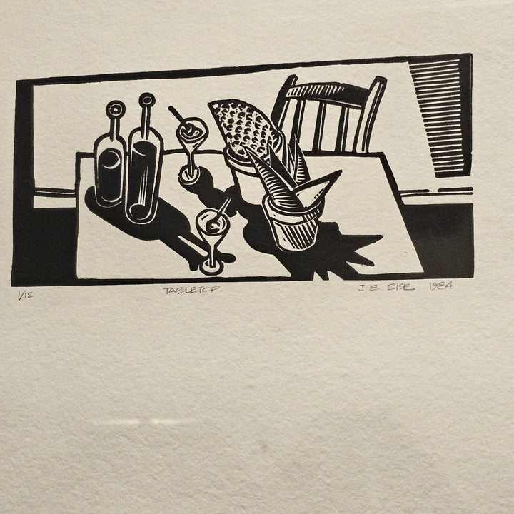 'Tabletop' Linocut by JE Rise