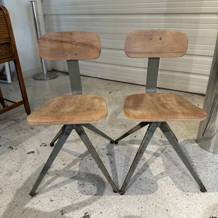 Pair of Industrial Wood and Metal Chairs