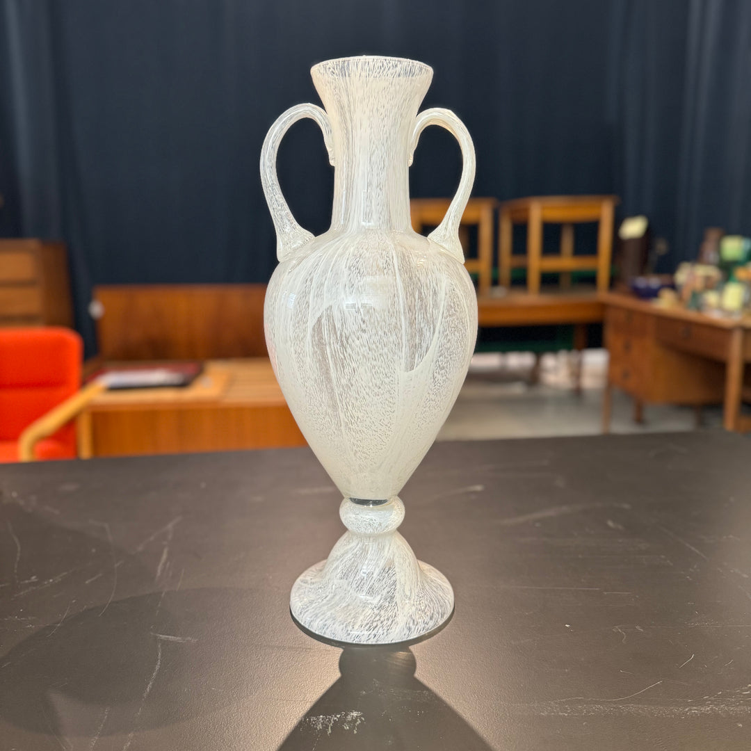 Murano White Glass Vase with handles