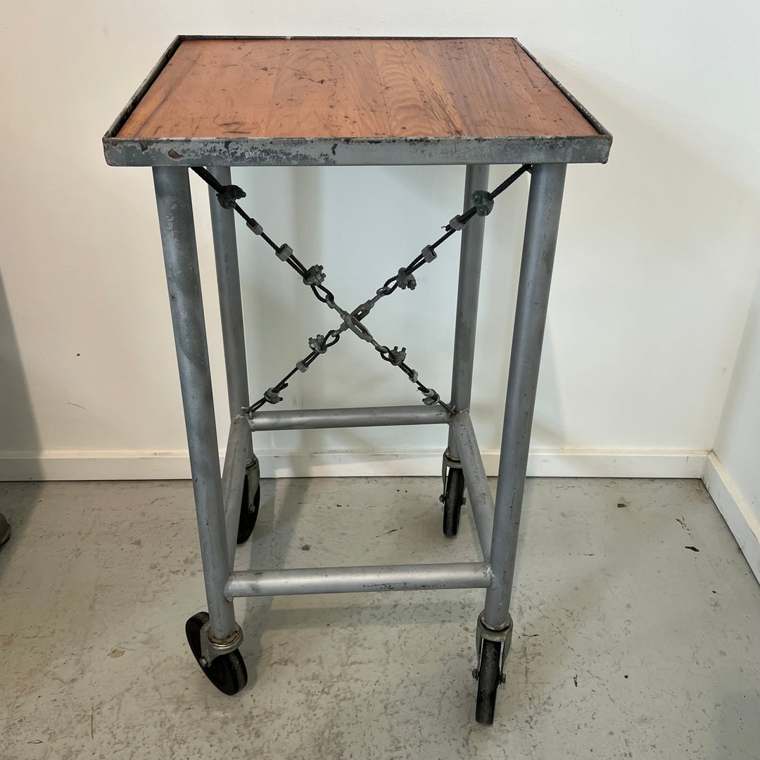 Vintage Industrial Rolling Steel Stand w/Wood Insert