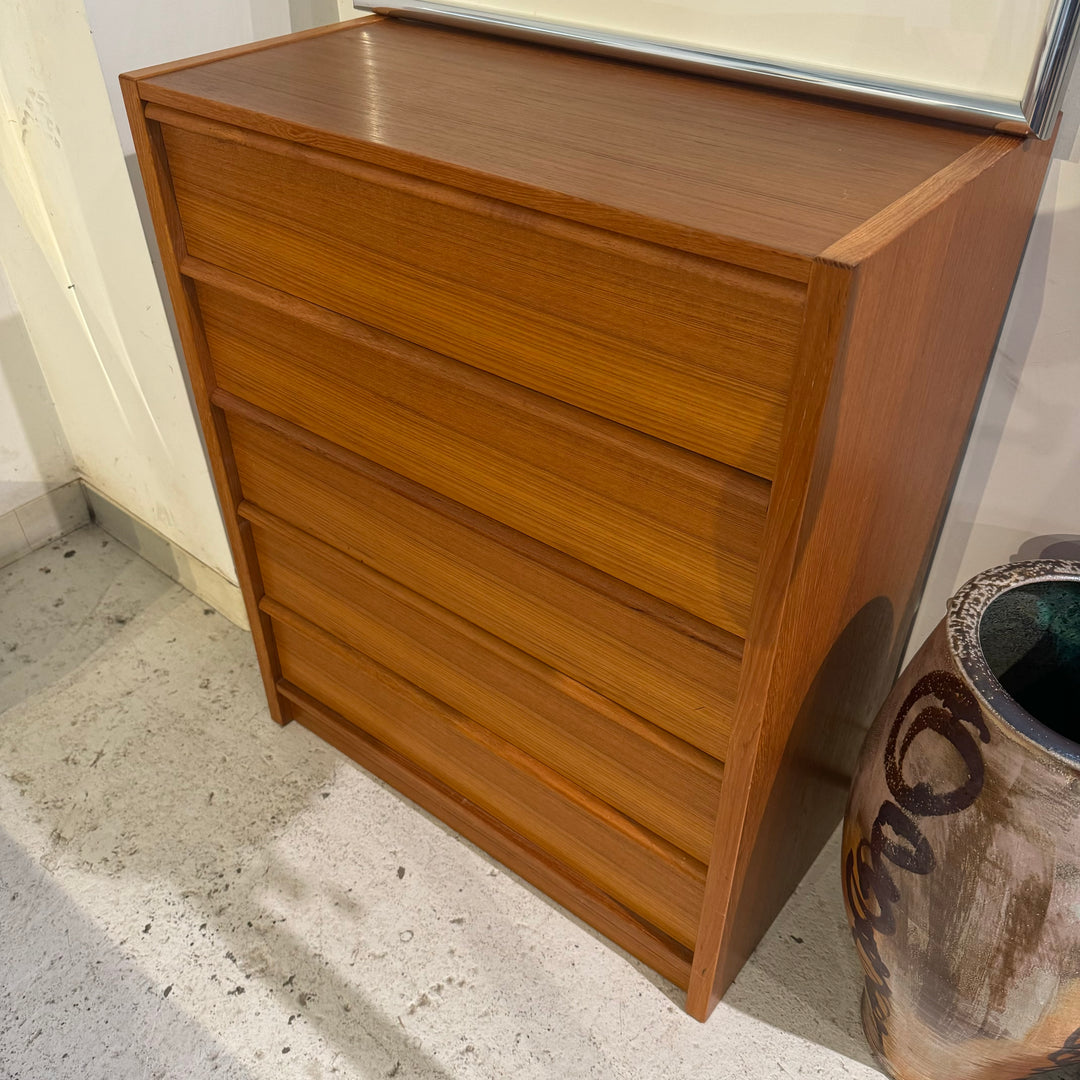 Teak Highboy 5 Drawer Dresser