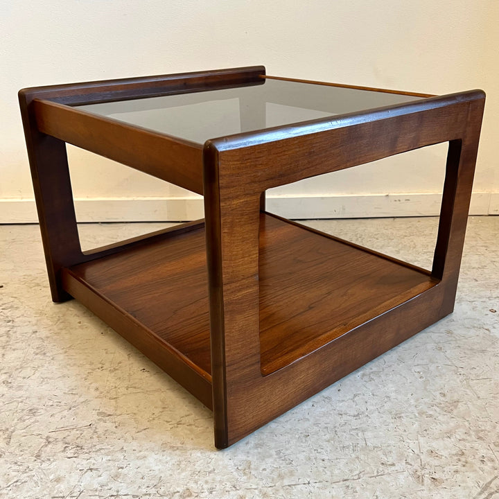 Small Walnut End Table w/Smoked Glass Top
