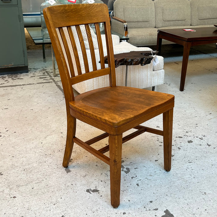 Vintage Solid Oak Slat Back Side Chair