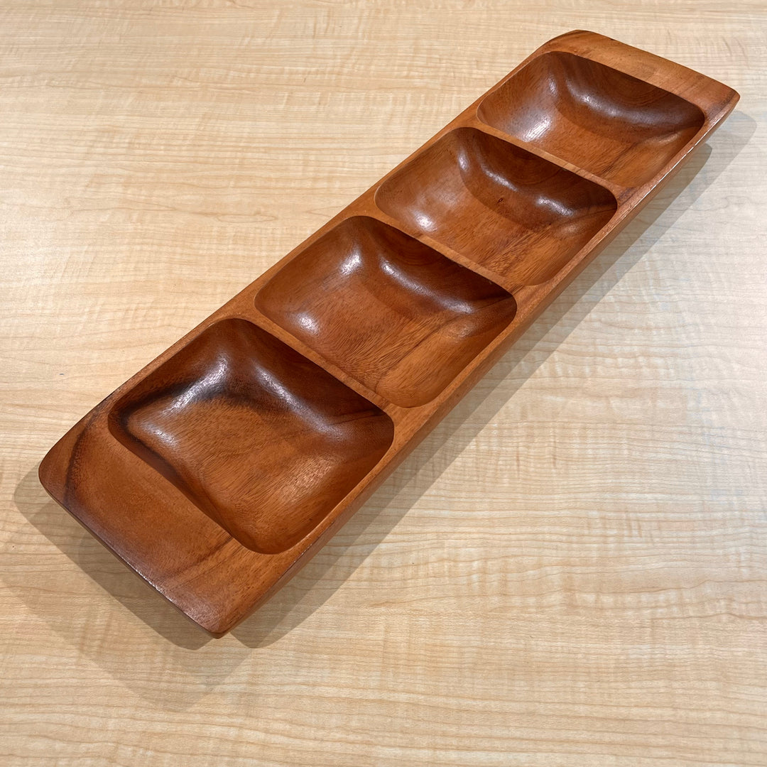 Carved Wood 4-Section Condiment Tray