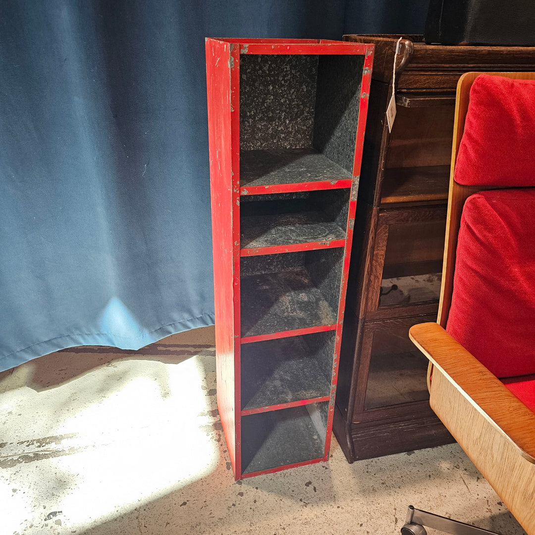 Narrow Industrial Red Metal Shelf