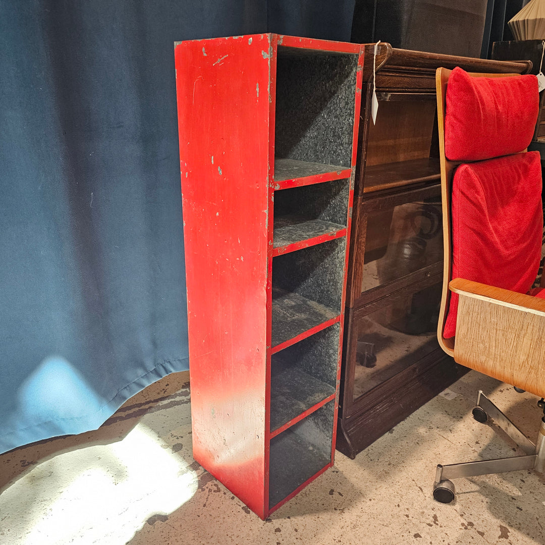 Narrow Industrial Red Metal Shelf